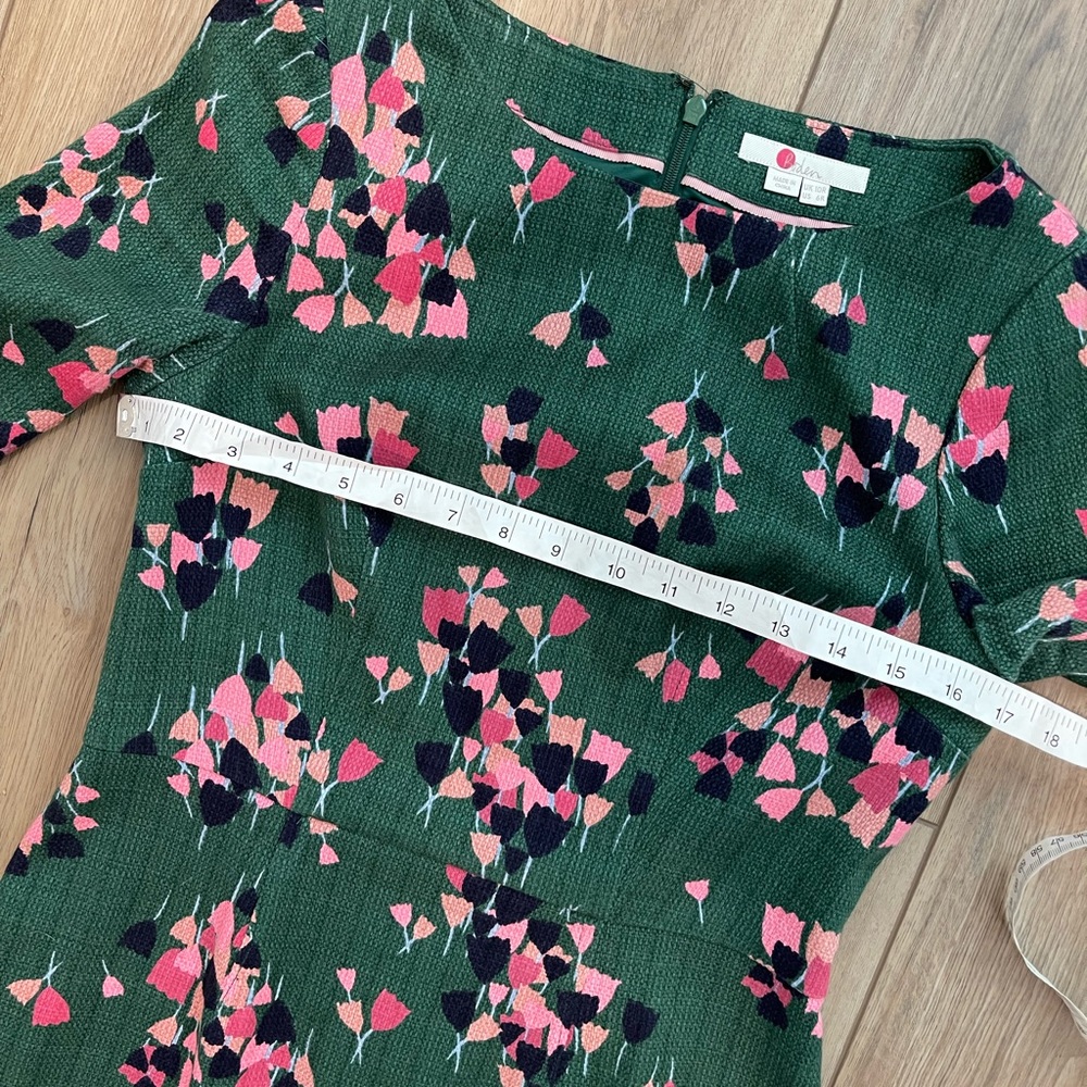 Boden Fleur Fitted Dress Hunter Green Tulip 6r - Picture 6 of 9